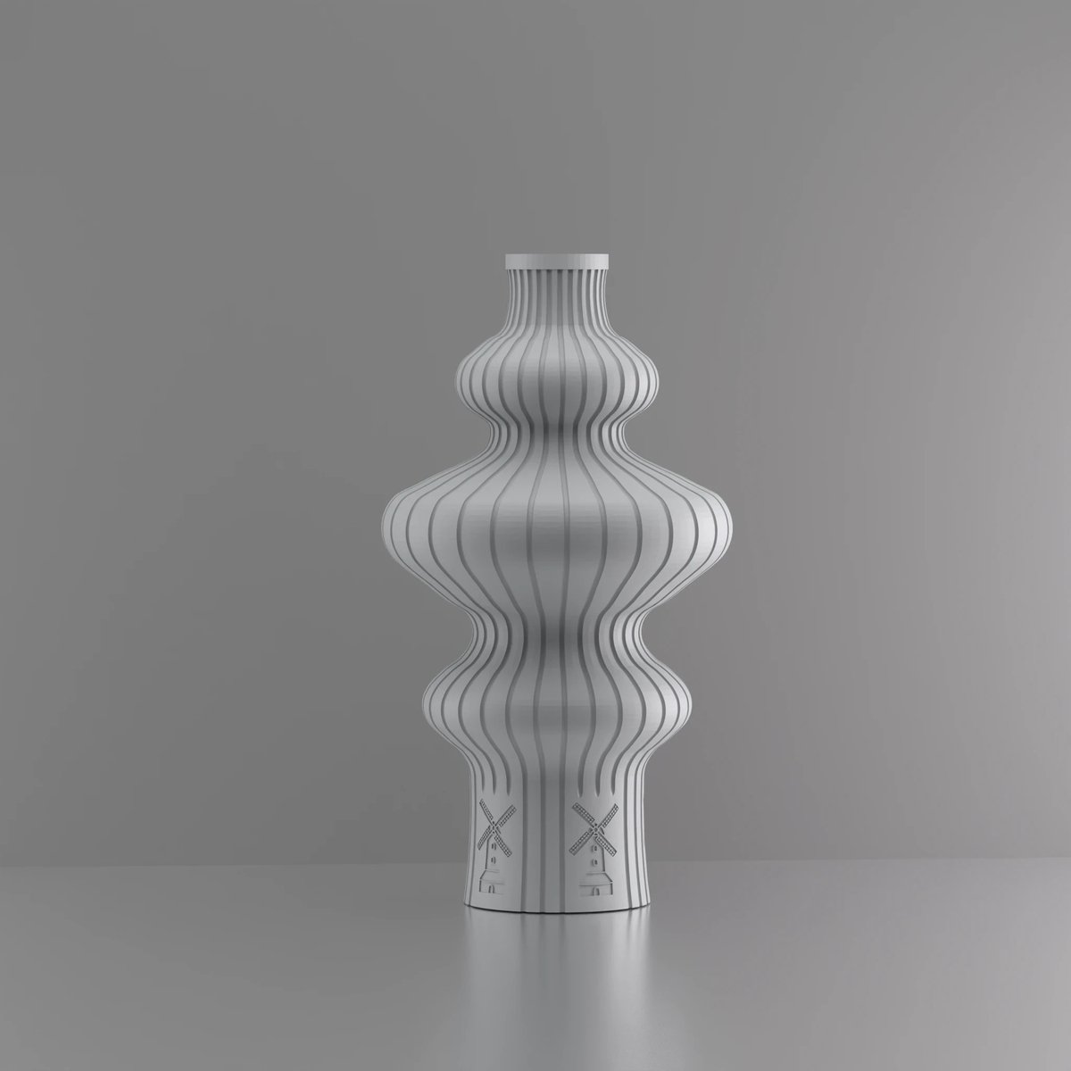 3d-gezellig Fontein met molen - Vaas - Grijs - Maat 20 cm - Kunststof - Modern - Bloemenvaas -100% gerecycled PLA (bioplastic)