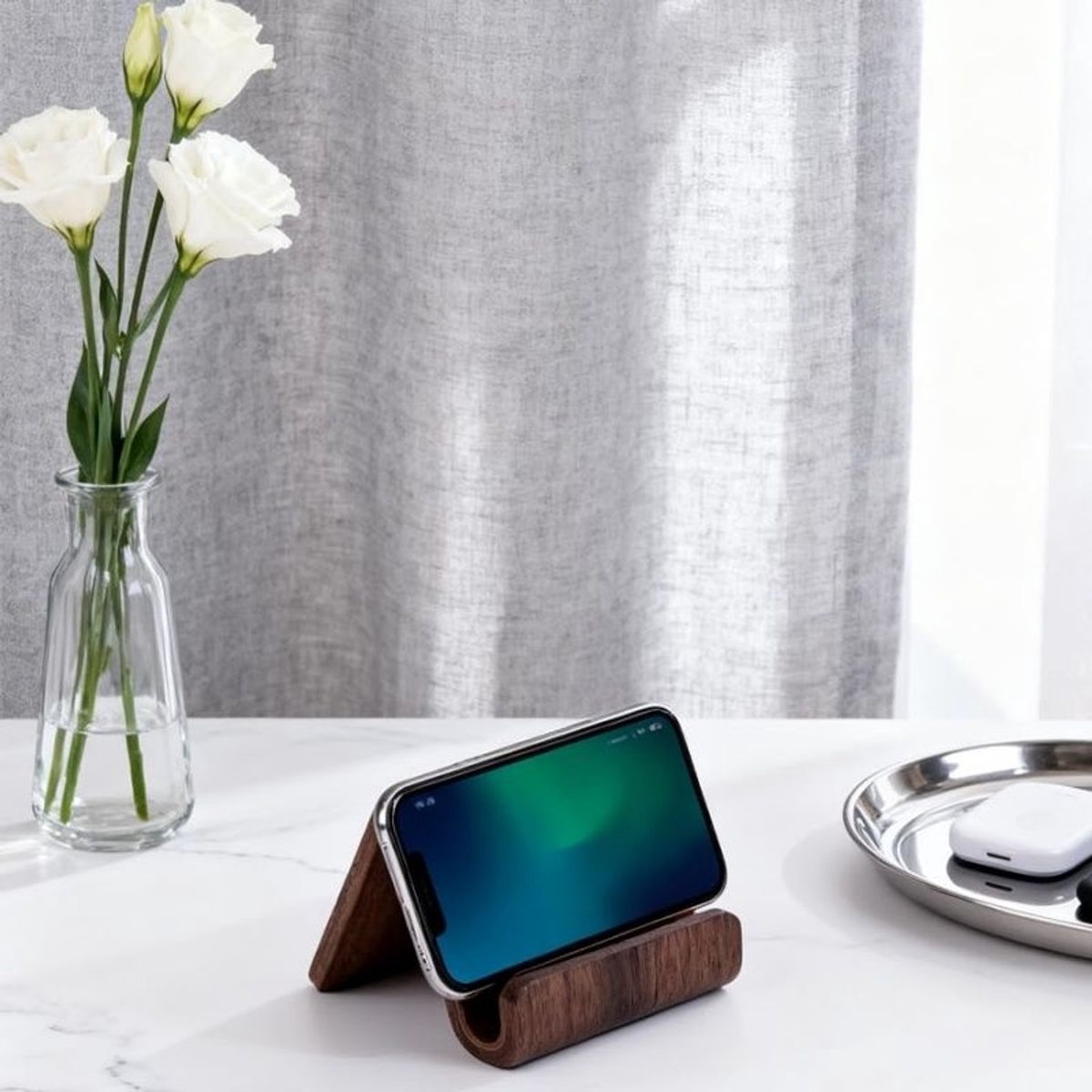 2-delige telefoonstandaard - Zwart walnoothout - Eenvoudig - Bureauhouder - Telefoonstandaard - Walnootkleur — cadeau in Telefoon & Tablet - foto 5