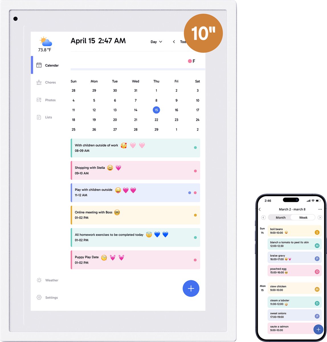 EKASN 10,1 inch Digitale Agenda & Fotolijst – Interactief Touchscreen – Familieplanner met To-Do Lijst & Maaltijdplanner – Slimme Intelligente Tafelkalender – 32GB – Wit