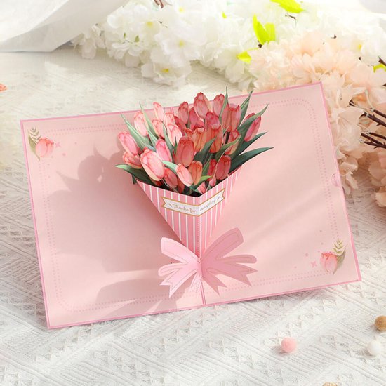 Popupkaarten - 3D Wenskaart - Pop-up Kaart Bloemenboeket - Tulpen - tulpen decoratie boeket - pop-up kaart - Valentijnskaart - romantisch - cadeau Geschikt Voor hem/haar - Valentijnsdag