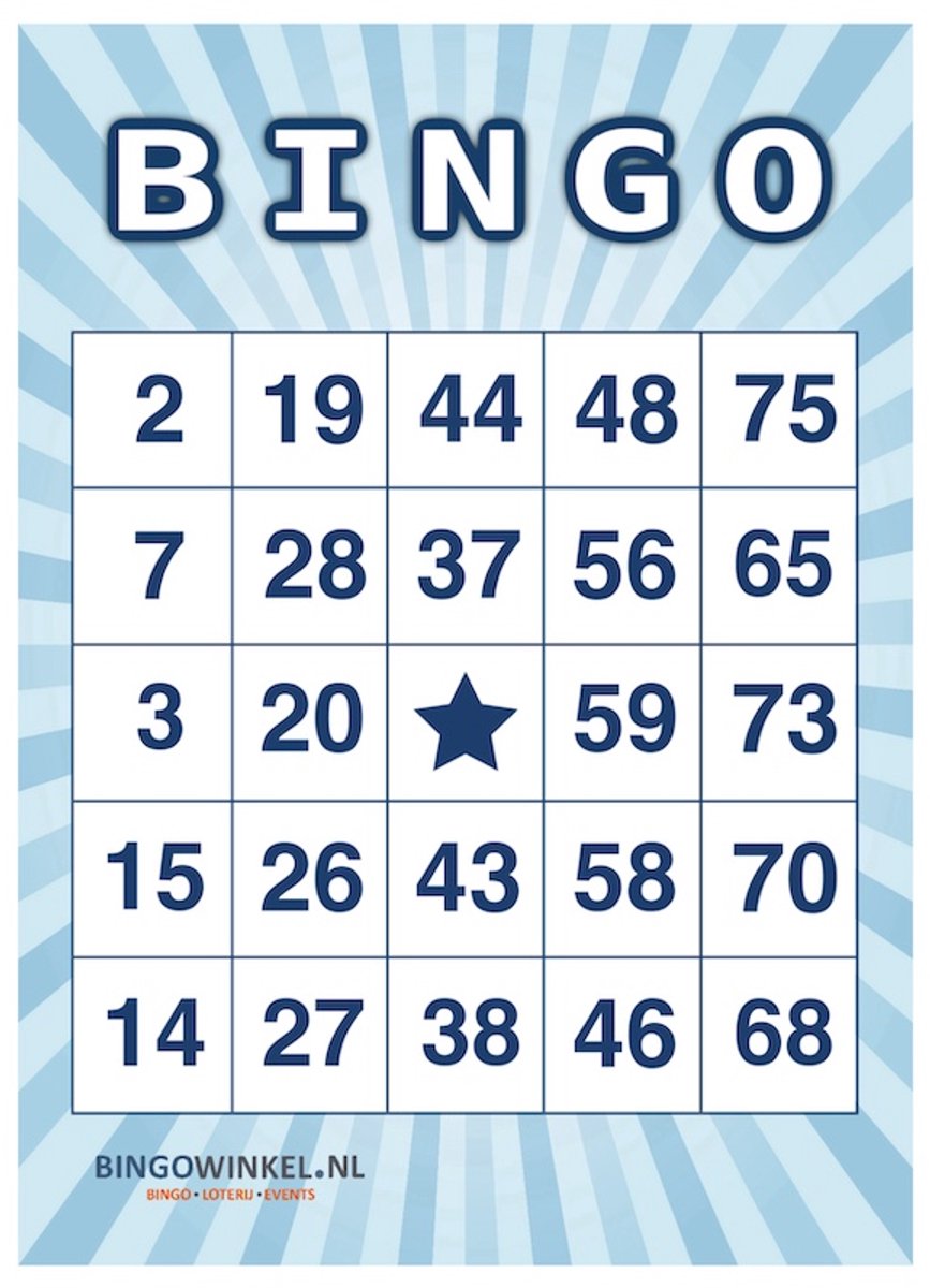 Bingokaarten 1-75 Karton | Blauw | 50 stuks