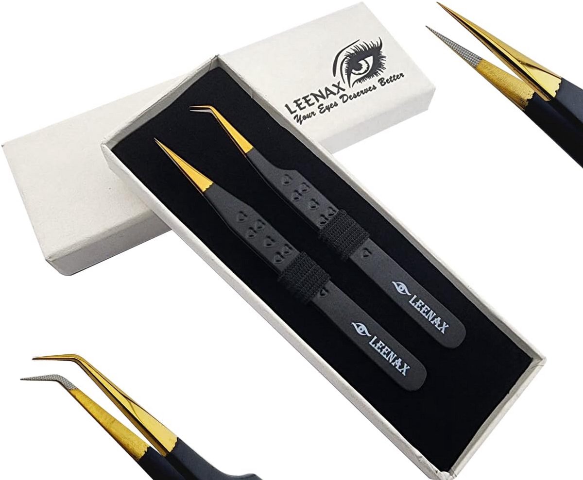 Set van 2 Fiber Tip Pincetten voor Wimperextensions - Rechte en 45 Graden Volume Pincet