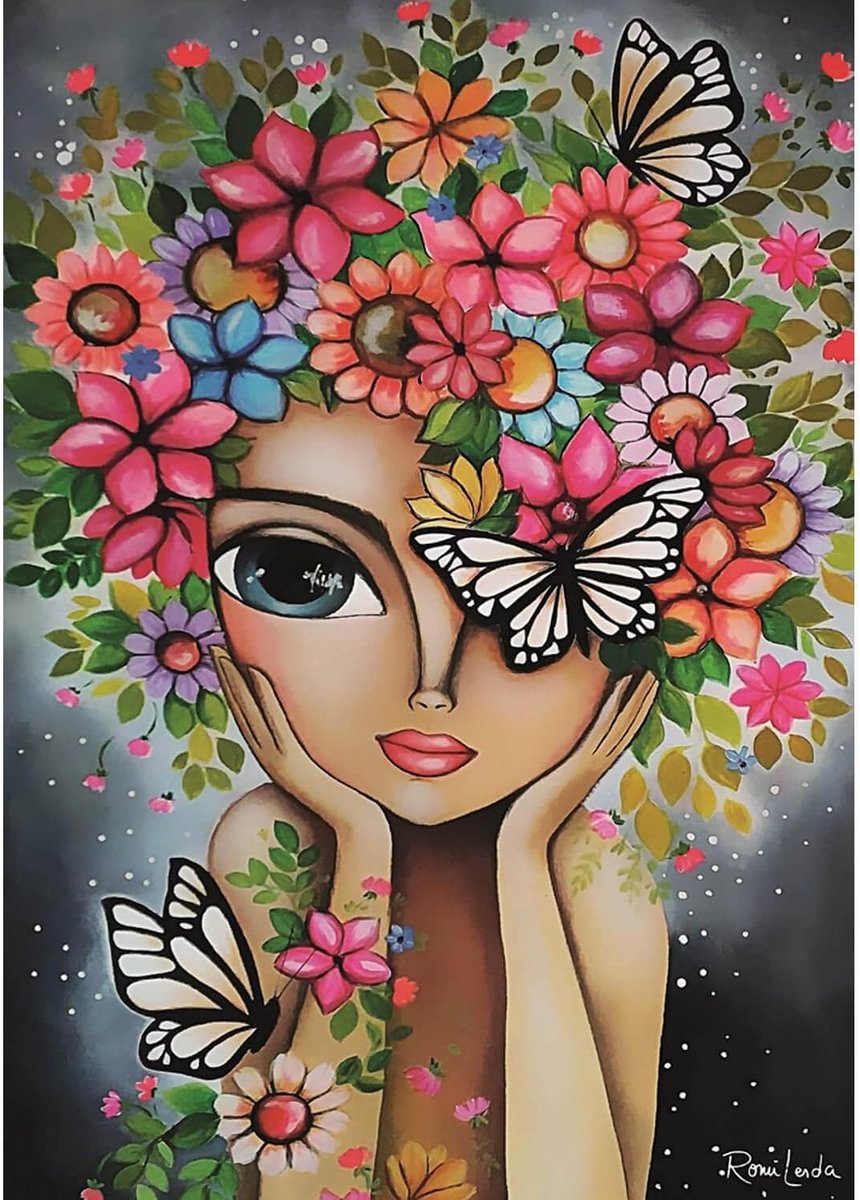 1000 Stuks Legpuzzel voor Volwassenen: Vrouw met Bloemen, 68x48 cm