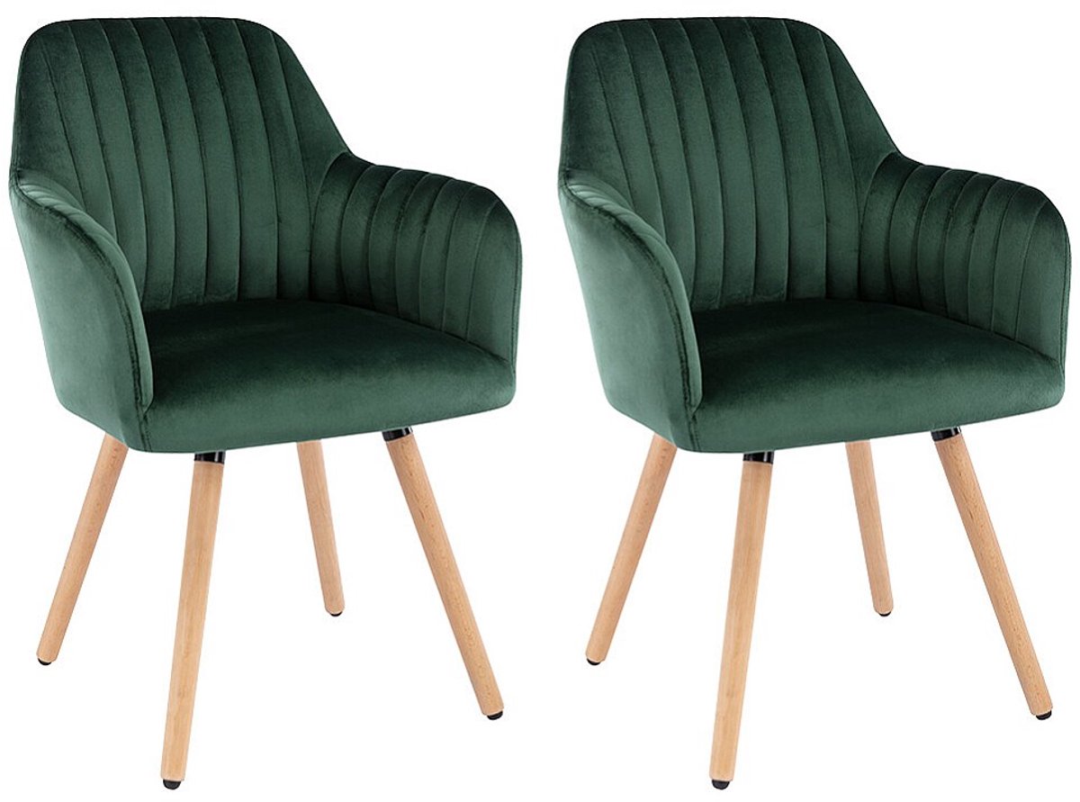 Vente-unique Set van 2 stoelen met armleuning - Fluweel en metaal met houteffect - Donkergroen - ELEANA Emerald groen