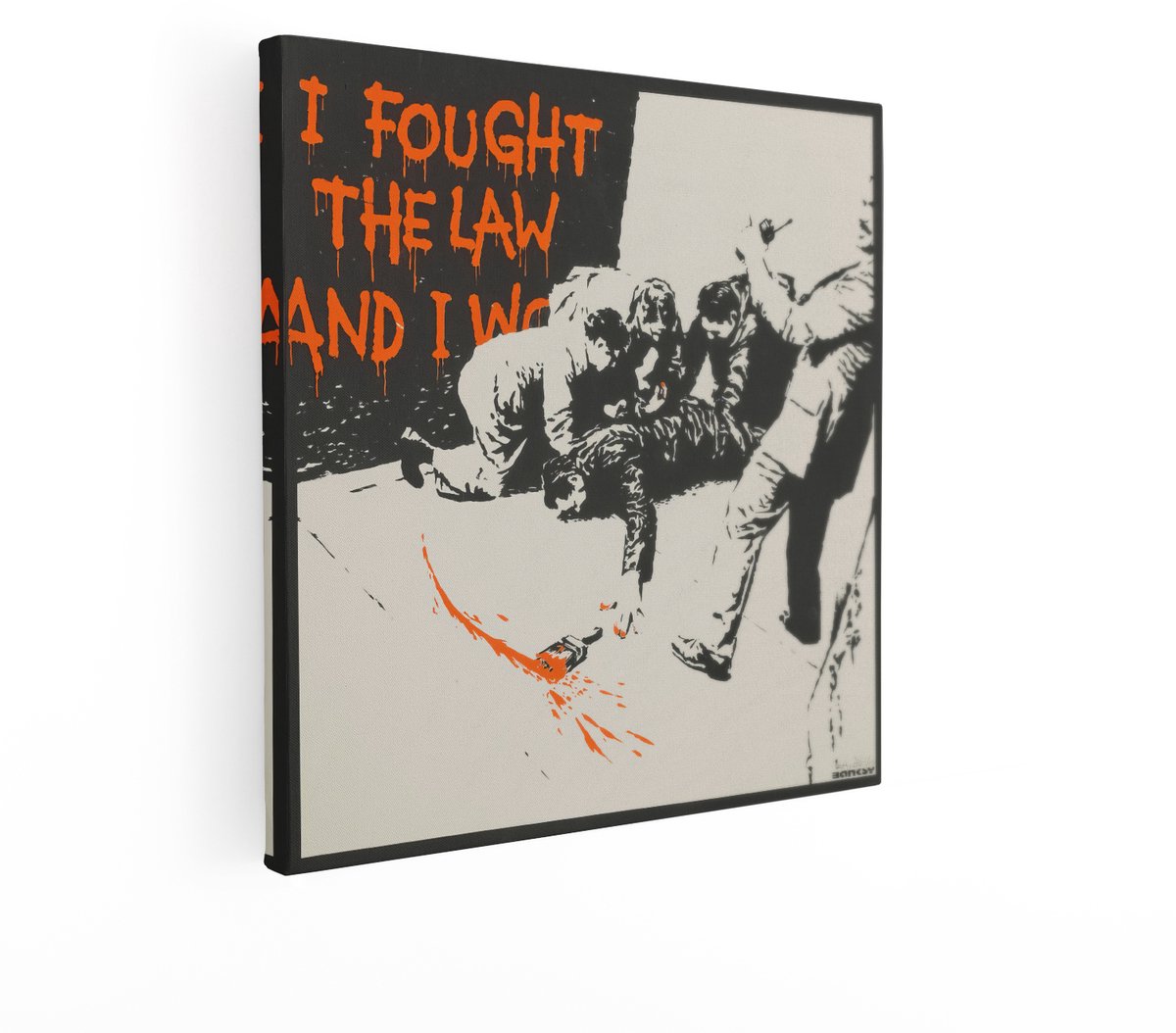 Artaza Canvas Schilderij Banksy - 90x90 cm - Wanddecoratie Street Art - Muurdecoratie Graffiti - Pop Art Schilderijen Op Canvas - Oranje