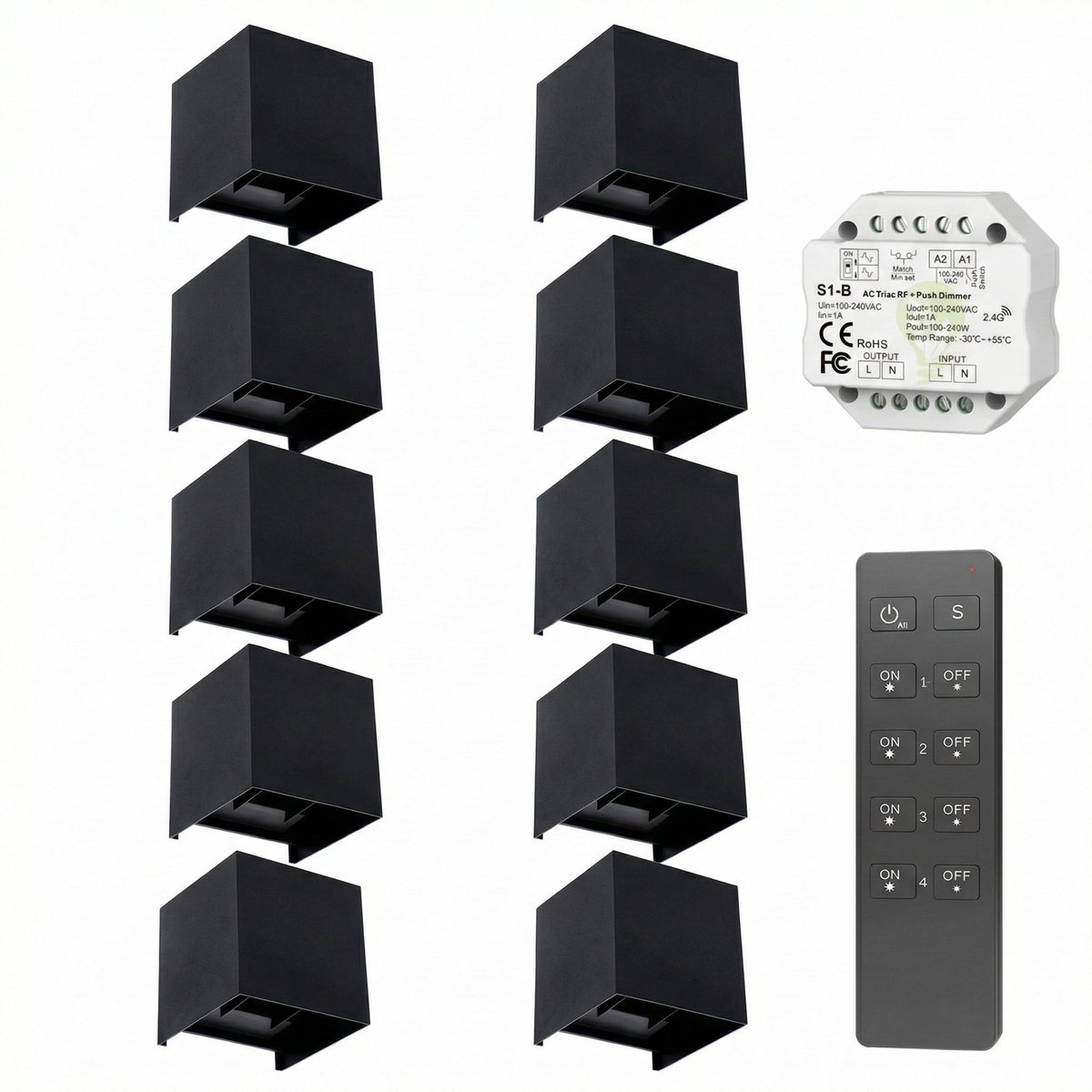 10x | Cube wandlamp set | Draadloos dimbaar | Zwart | CCT - Lichtkleur instelbaar | Incl. afstandsbediening
