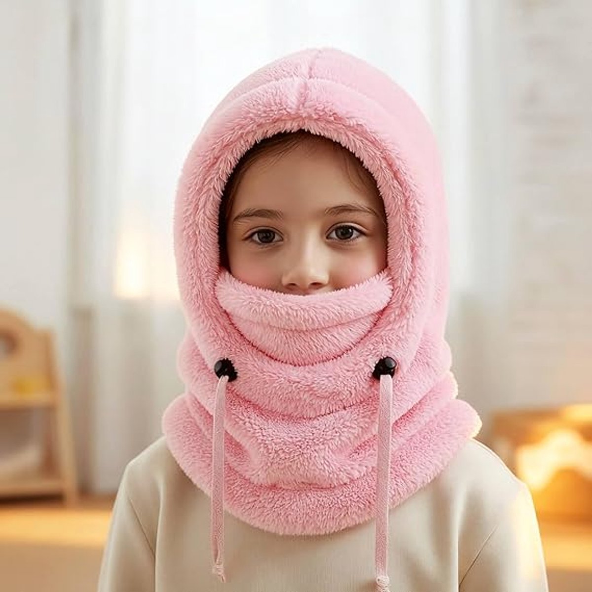 MDUG Kindermutsen, sjaals en gezichtsmaskers - 3-in-1 - Wintersjaal met capuchon - Winddichte kindermuts - Warm en koudicht - Ski-gezichtsmasker - Warme en winddichte sjaal met capuchon/gezichtsmasker - Geschikt voor kinderen van 3-10 jaar - Zwart