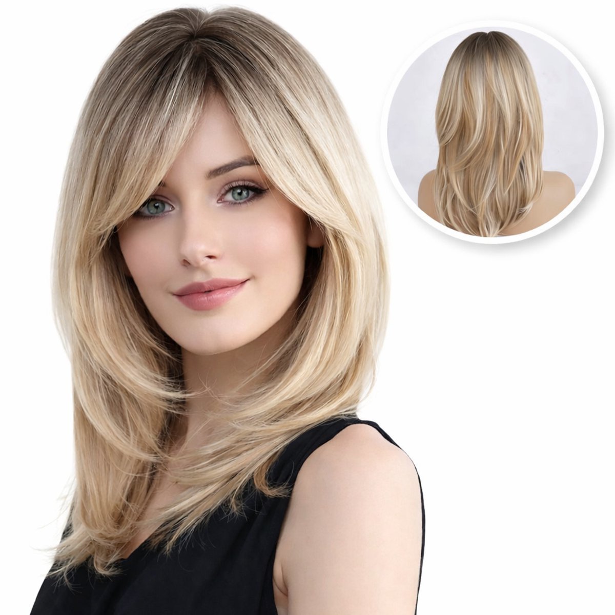 SassyGoods® Blonde Pruik - Pruik Blond Dames Pruiken Lang Haar - Wig - Wasbaar - 50 cm