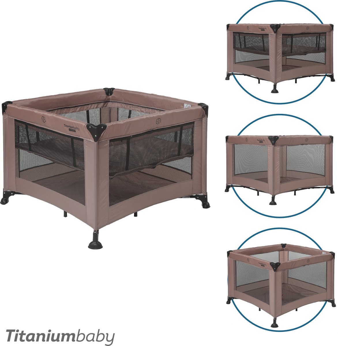 Titaniumbaby Opvouwbare box SMART Mason met verhoger 100x100 cm Taupe inclusief draagtas – foto 2