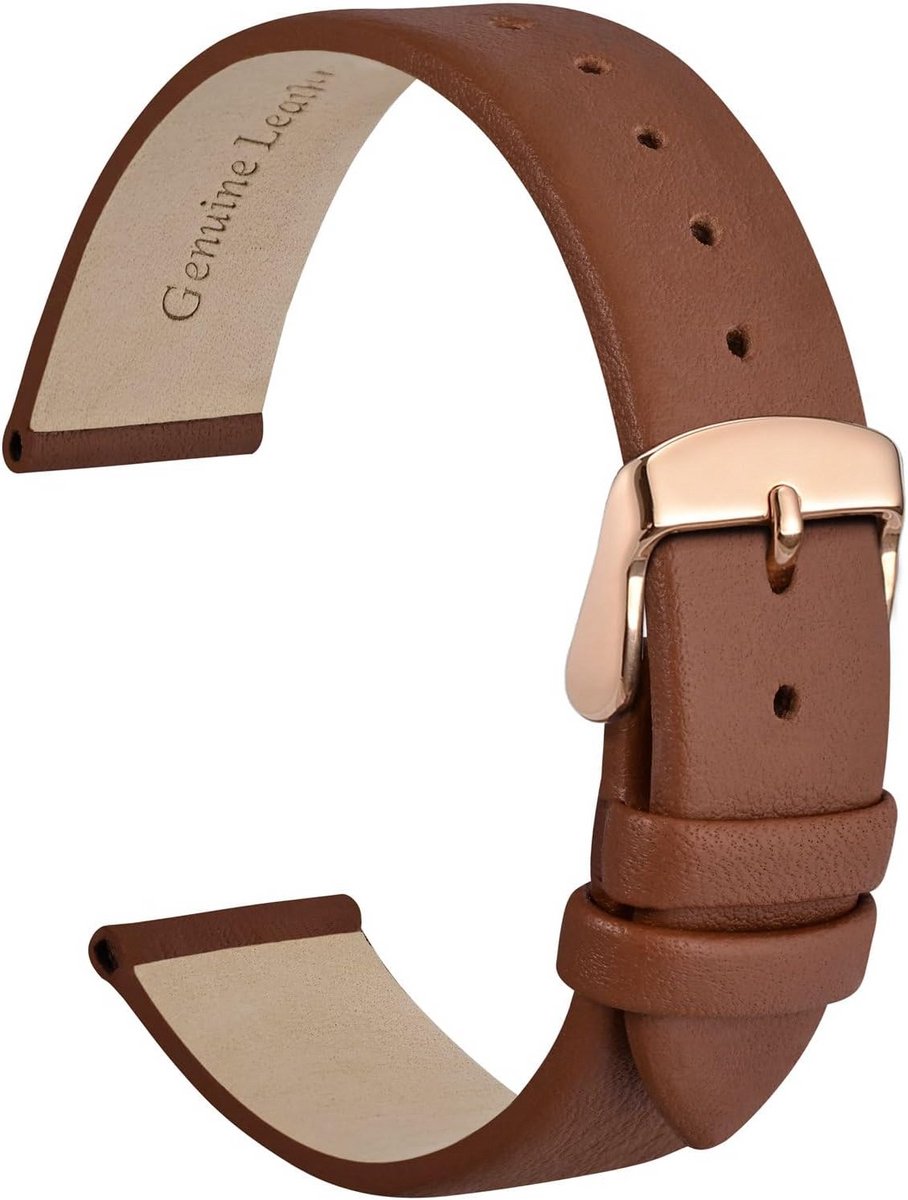 Leren Horlogeband 16mm Elegant met Roségouden Gesp - Universele Pasvorm