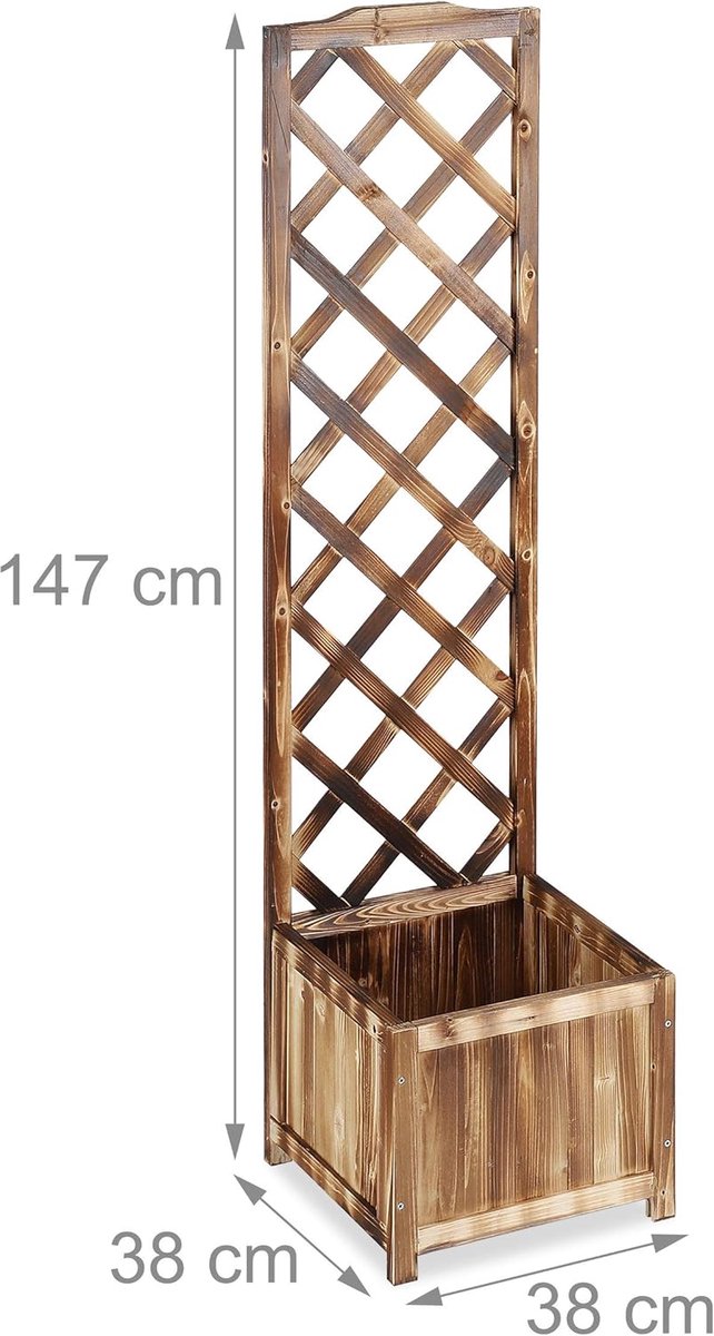 Candala - Plantenbak met rankrooster, weerbestendig, hout, voor balkon, tuin, rozen, 25 liter, 147 cm, klimhulp, gebrand, beige
