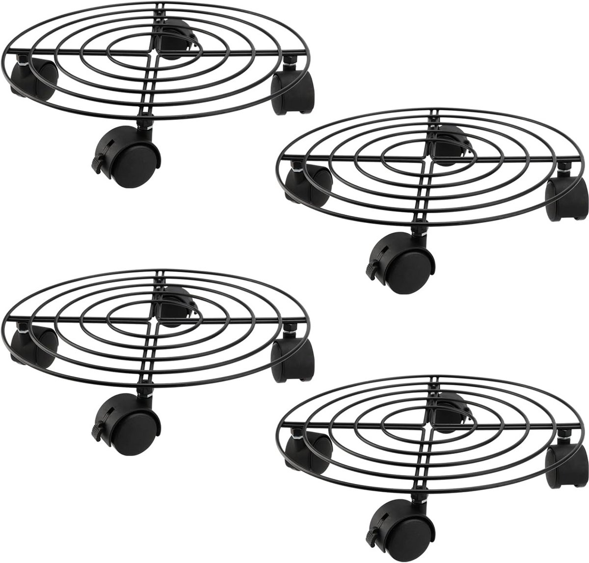Set van 4 metalen plantenrollers met wielen voor binnen en buiten, Ø 27 cm