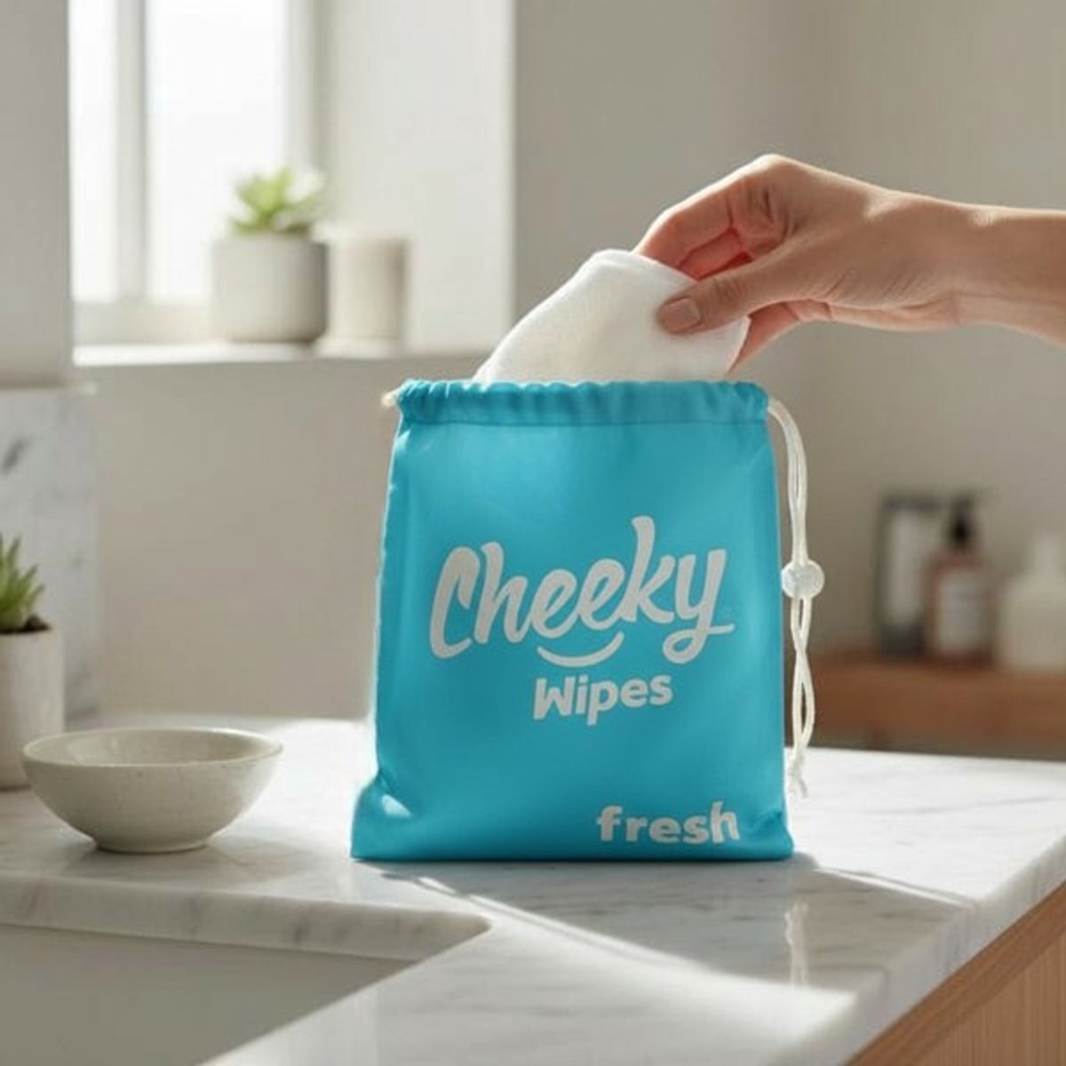 Cheeky Wipes - Fresh Wipes Bag - Blauw - Waterdicht Reistasje voor Schone Herbruikbare Babydoekjes - Makkelijk te sluiten - Tot 15 Doekjes