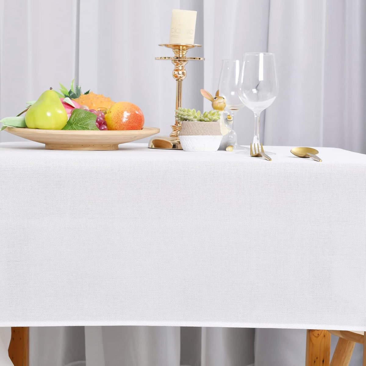 Rechthoekig Tafelkleed Linnenlook Waterafstotend 135 x 300 cm Wit
