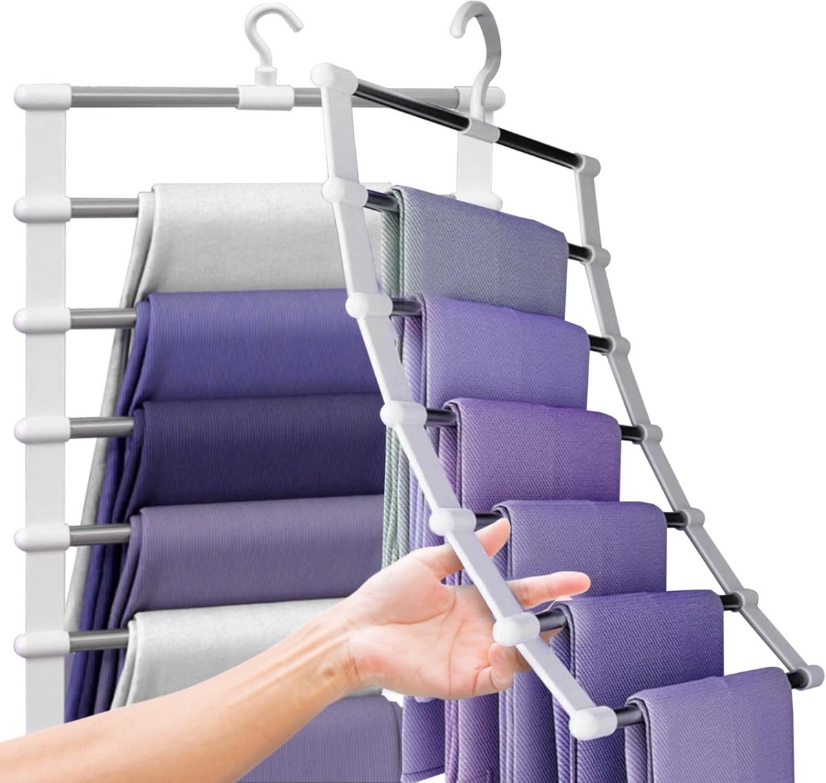 2x Ruimtebesparende Broekhangers Opvouwbaar voor Kast - 6-in-1 Multifunctioneel & RVS