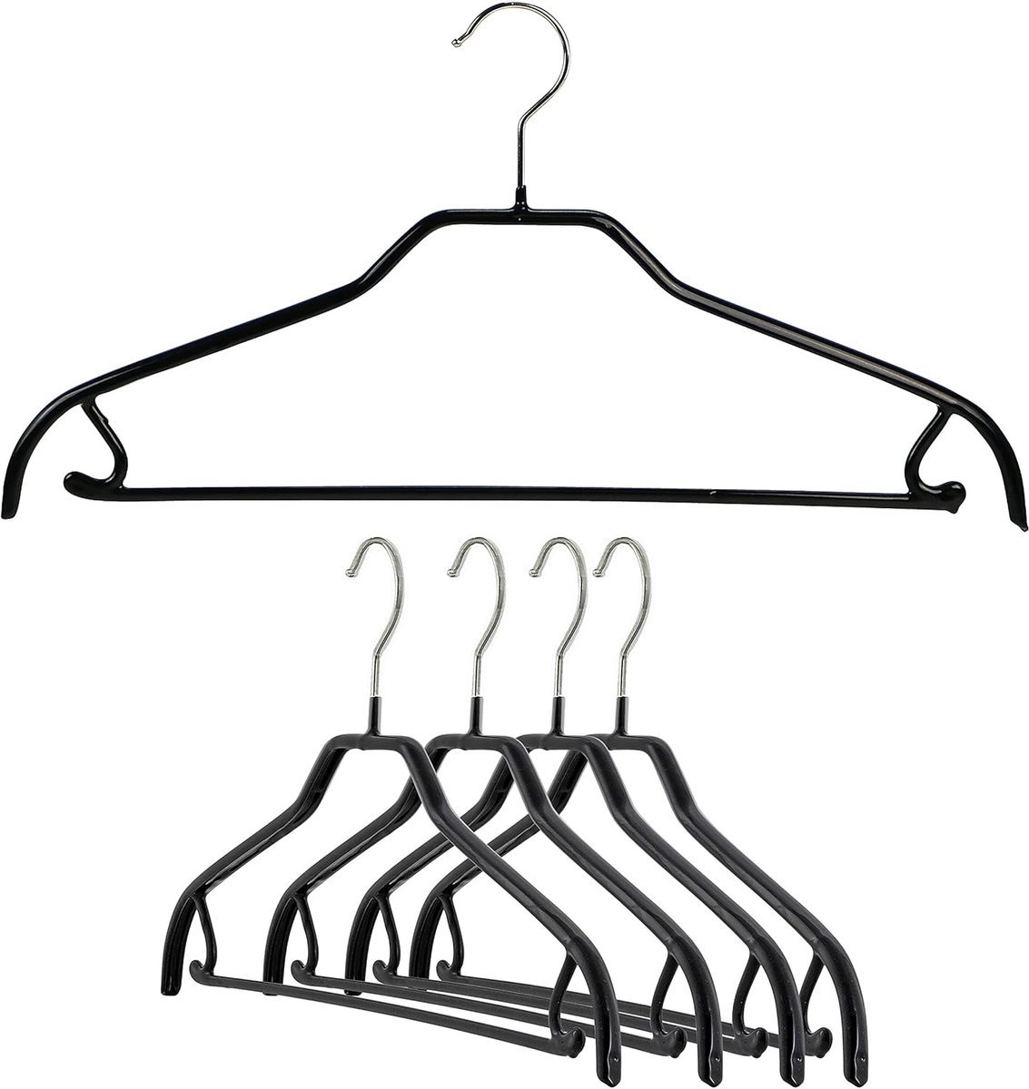 [Set van 5] MAWA 41F - dunne ruimtebesparende metalen kledinghangers met zwarte anti-slip coating voor o.a. blouses, jurkjes en shirts