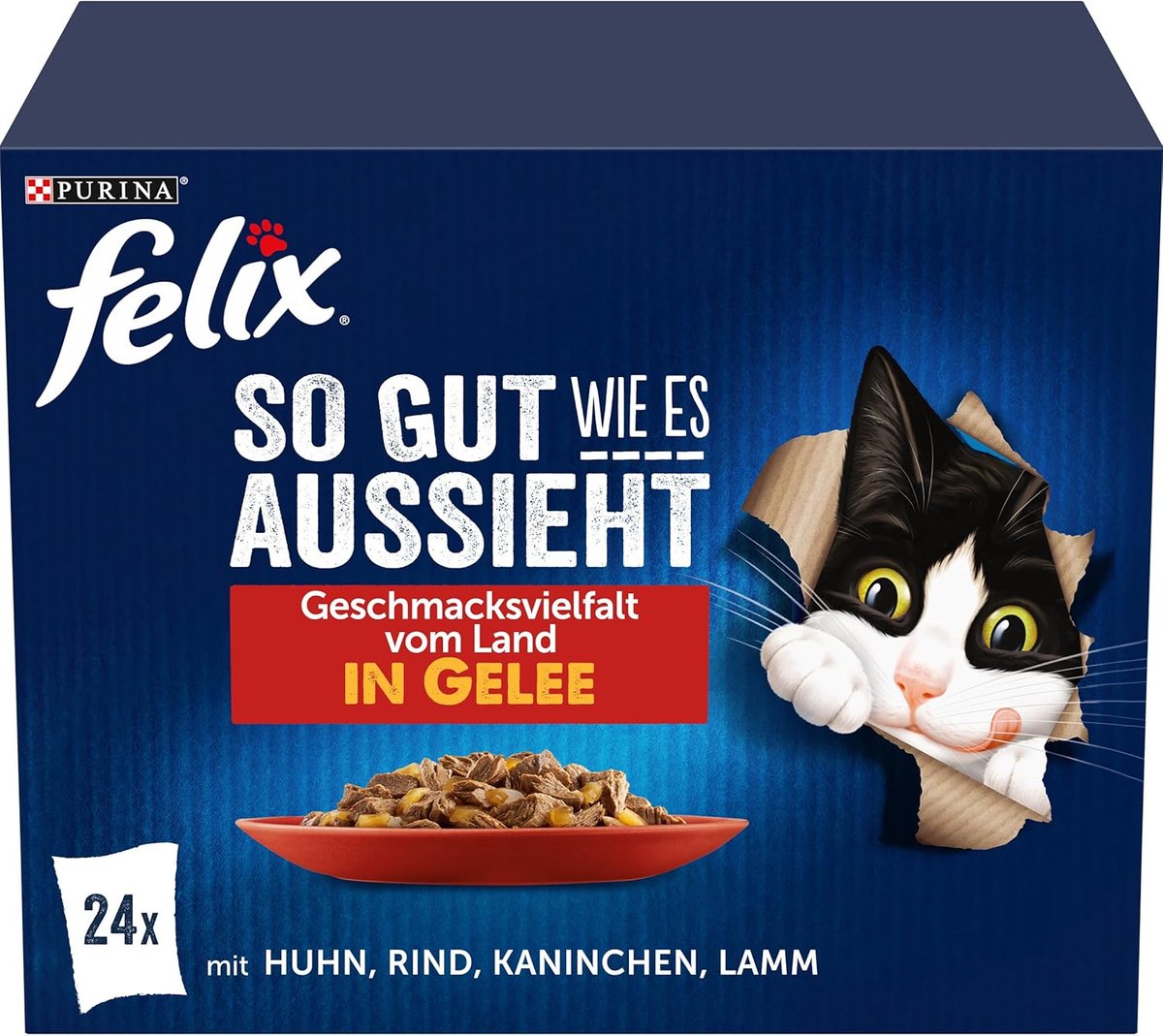 Felix Felix Natvoer kat, verschillende smaken van het platteland, Adult, Multipack (24x85g), 2.040 g