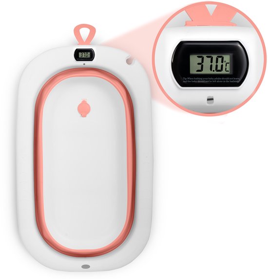 Opvouwbaar babybadje met standaard, thermometer en inzetstuk Ricokids RK-287 wit-roze — afbeelding 3