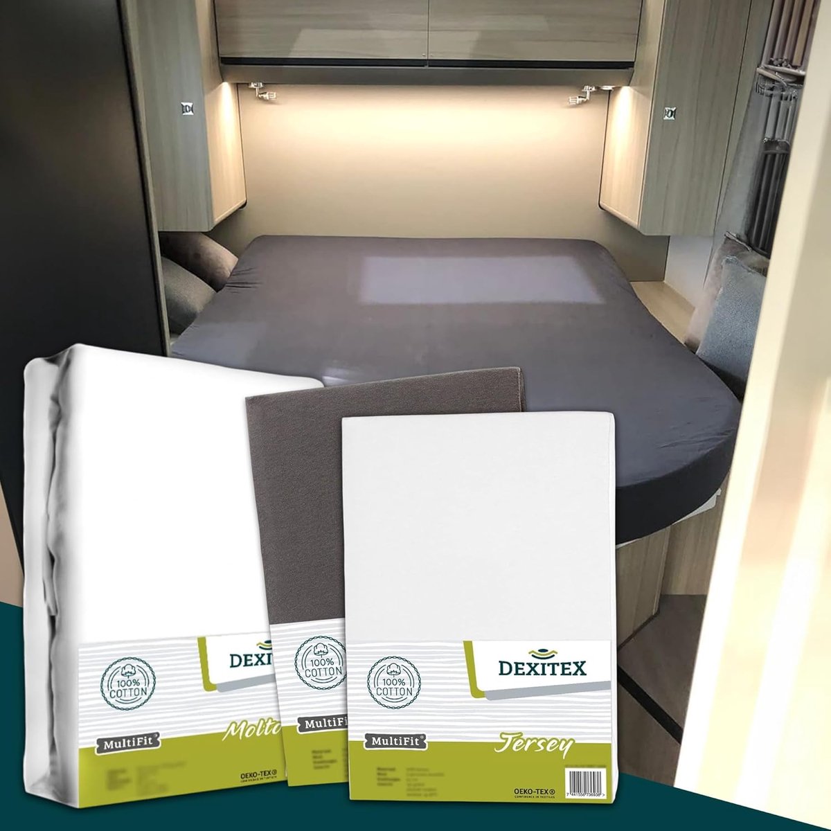 Dexitex 2 x Jersey Hoeslaken ( 1 x Wit & 1x Antraciet) & 1 x molton pakket Queensbed/Eilandbed