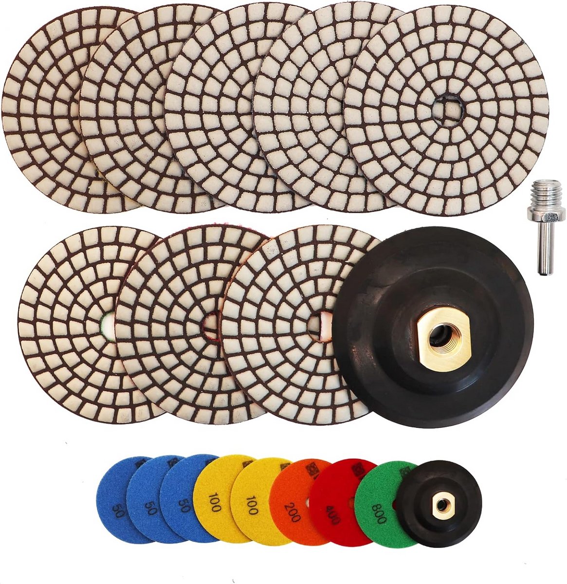Polijstschijven Set - Schuurschijven Diamant - Ondergrond Polijsten - Droog Gebruik Mogelijk - 100mm 8 Stuks - Wit Zwart