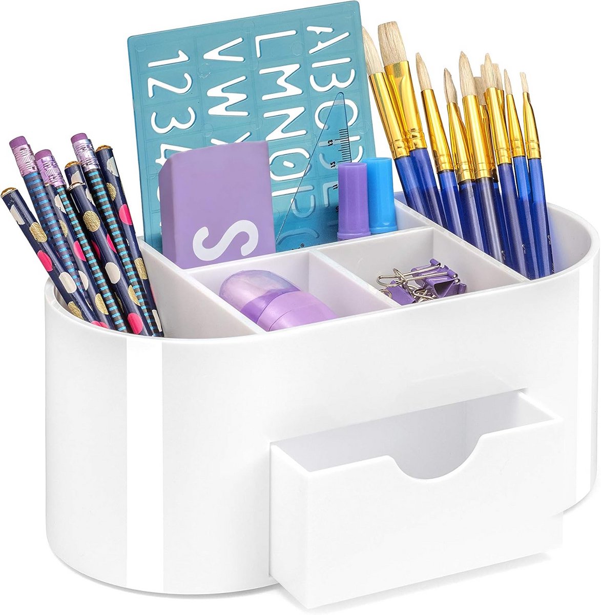 Hoogglans Bureau Organizer met Lade - Pennenbak, Make-up Opberger & Opbergsysteem