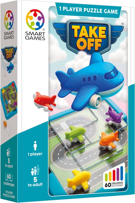 SmartGames Take Off - Logisch Denkspel & Reispuzzel - 60 Opdrachten met Vliegtuigen - Educatief Solospel voor Kinderen en Volwassenen - Vanaf 8 Jaar