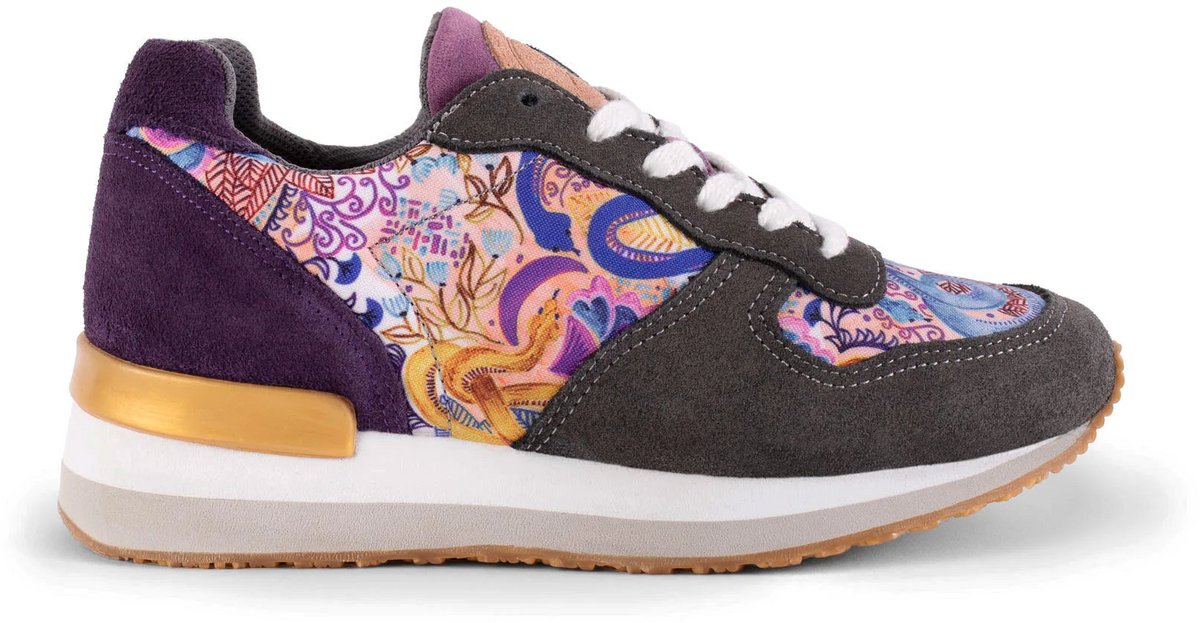 Inkkas Bussi Cush dames sneaker – comfortable suede schoen met art-nouveau print extra dempende CUSH zool, maat 40