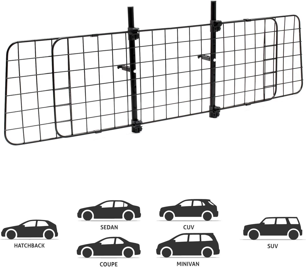 Candala Hondenrek voor de auto traploos verstelbaar in breedte 118-129 cm, scheiding hek universeel gebruik