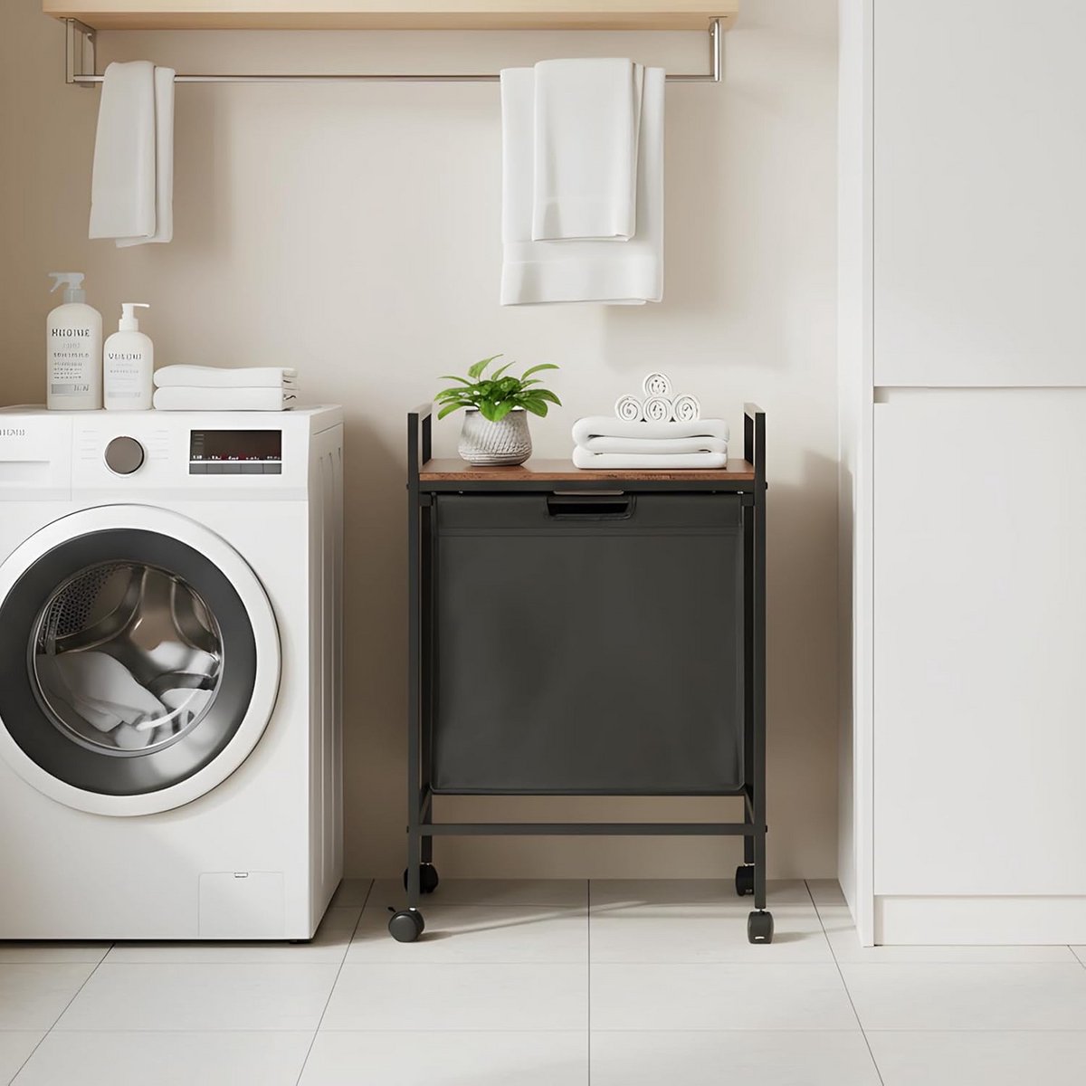 Wasmand met Legplank en Afneembare Waszakken - 55L