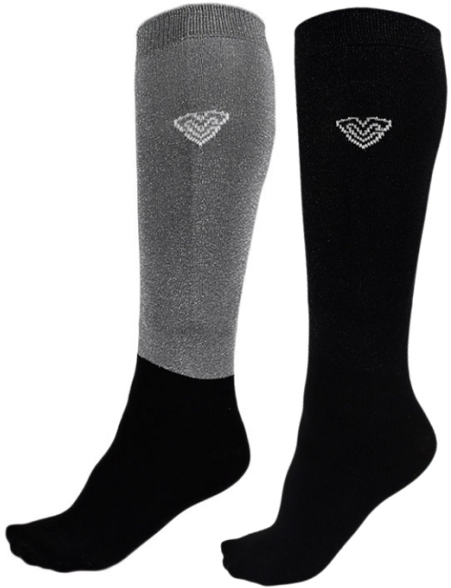 Paardrijsokken Vincere Signature 2-Pack - Glitterblack/Silver - 36-41
