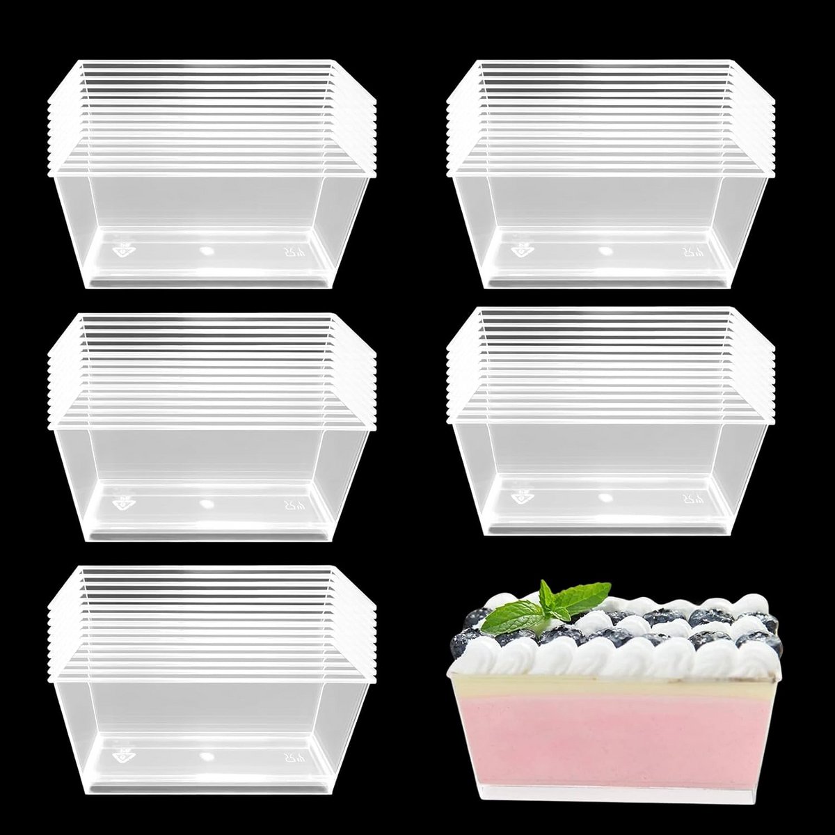 50 Rechthoekige Dessertbekers Herbruikbaar 140 ml voor Pudding en Mousse