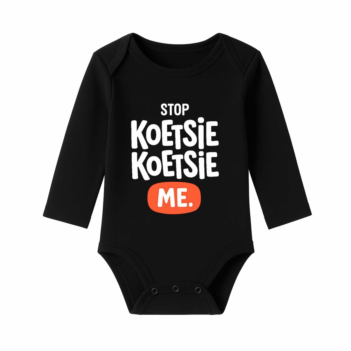 Romper met Tekst Baby – Stop koetsie koetsie me – Zwart – Lange mouw – Maat 74/80