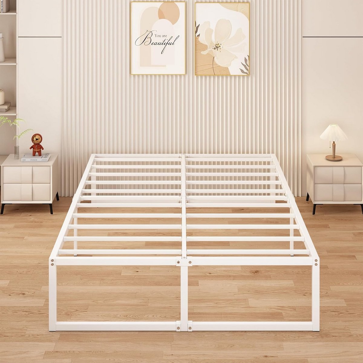 Tweepersoonsbed 120x190 cm Metalen Lattenbodem Wit Minimalistisch Frame