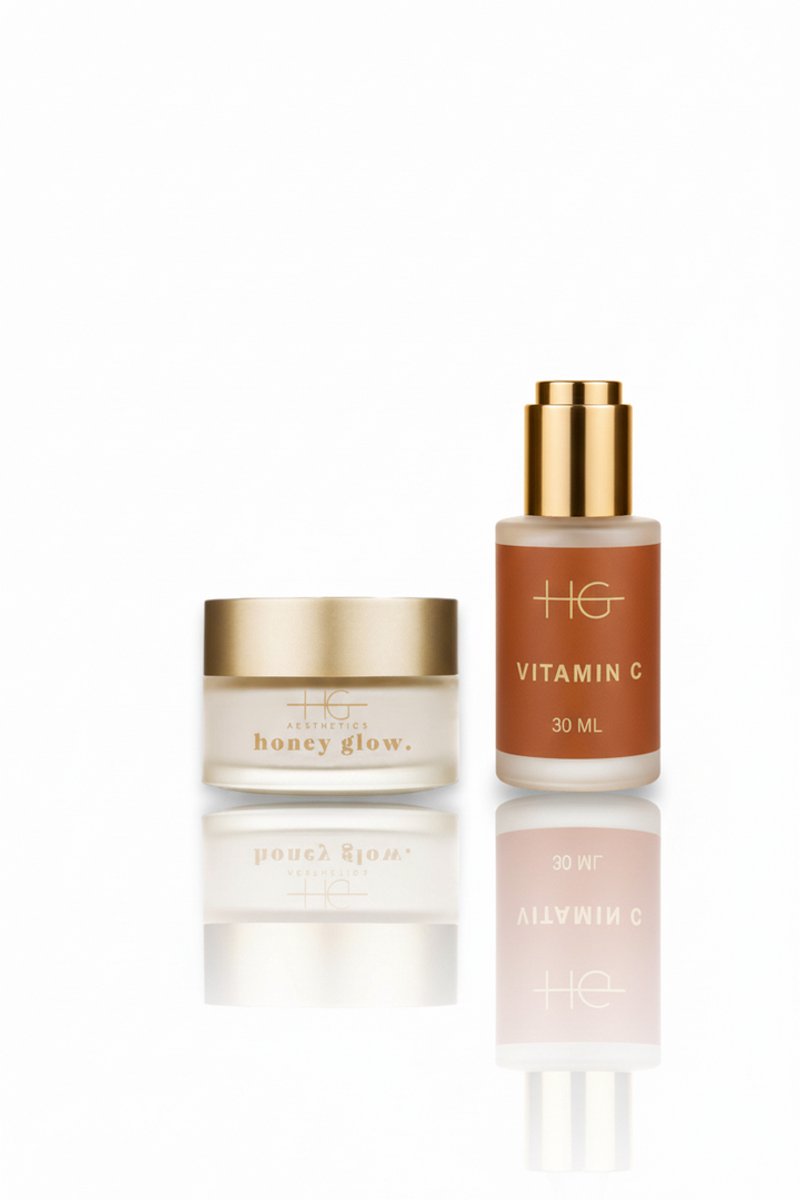 HG Aesthetics Verhelderende Glow Bundel – Vitamine C Serum en Ceramide Dagcrème SPF 15 – Voor Stralende, Egale en Jeugdige Huid