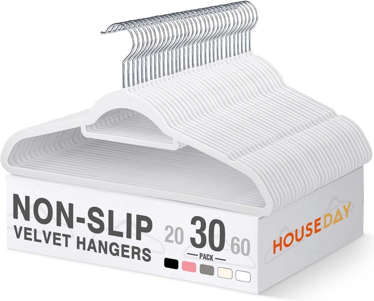 Set van 30 Fluwele Kleerhangers Wit - Ruimtebesparend en Antislip