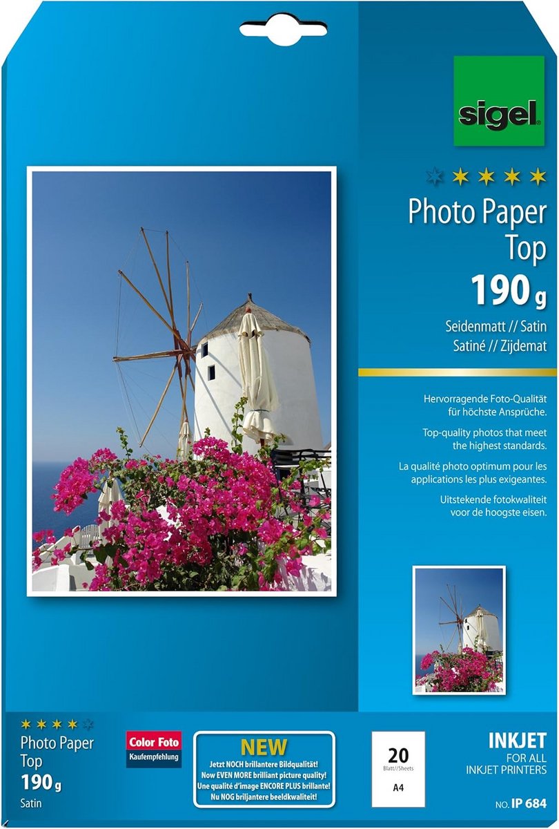 Fotopapier InkJet A4 Zijdemat Hoogwit 190 g/m² - 20 Vellen