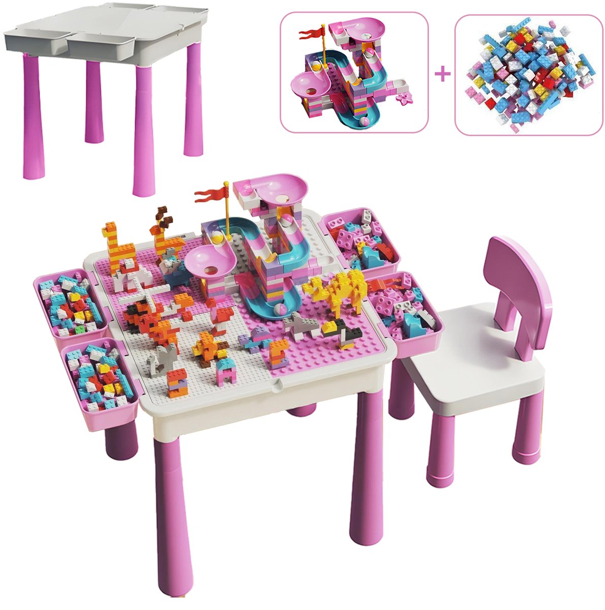 Kindertafel Met 1 Stoel + 4 Bakjes + 410 Bouwstenen