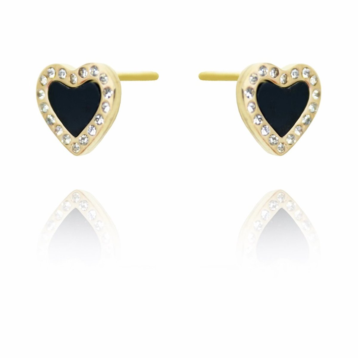 Hartje oorbellen zwart met steentjes 14k goud verguld/ elegant/ liefde/ verjaardags cadeau/ Moederdag cadeau/ sOwiesO shop/ roestvrij staal/