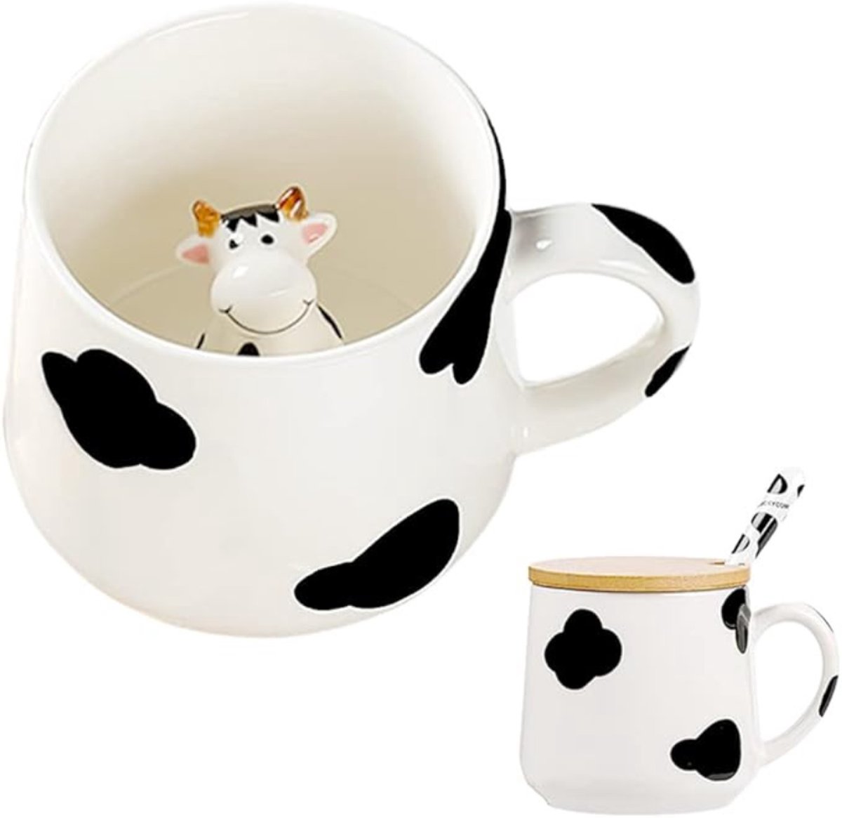Verte Koffiemok - Leuke Dingen Keramische Koe Koffiemok - Theekopje met Deksel - Leuke Mokken met Lepel - Cadeaus voor Vrouwen - Koffiemok - 3D-Mok - Gepersonaliseerde Cappuccinokopjes