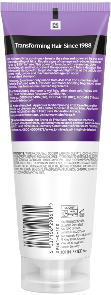 John Frieda Frizz Ease Shampoo - 250 ml