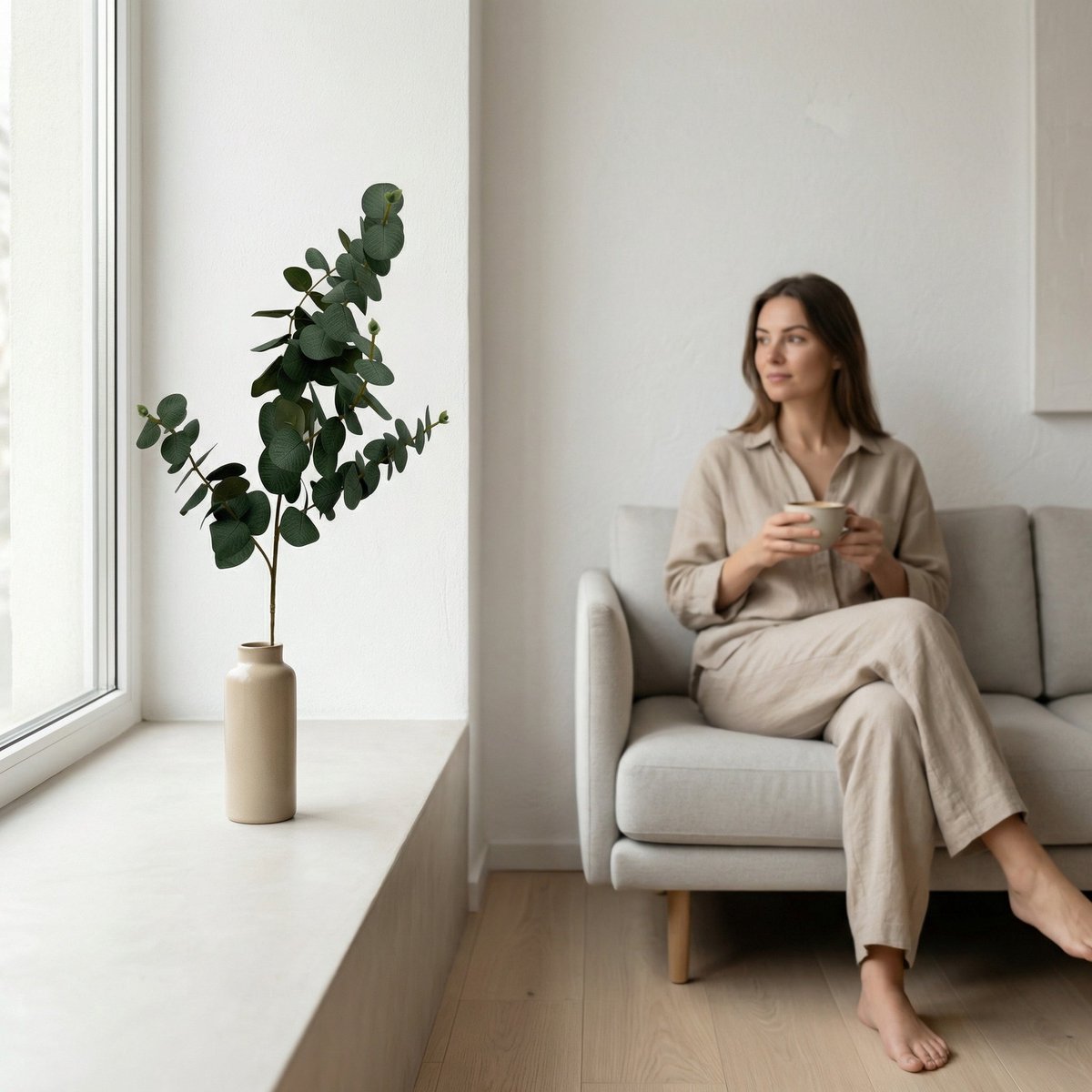 Florafy Kunstbloem Eucalyptus - Kunstbloemen voor binnen - Onderhoudsvrij