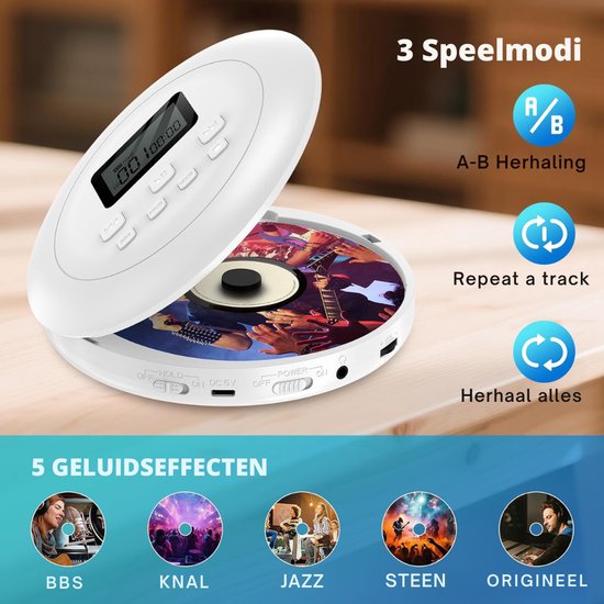 VH Supplies® Discman CD Speler - Draagbare CD-Speler - Compact Disc-Speler - Wit van Supplies — afbeelding 5