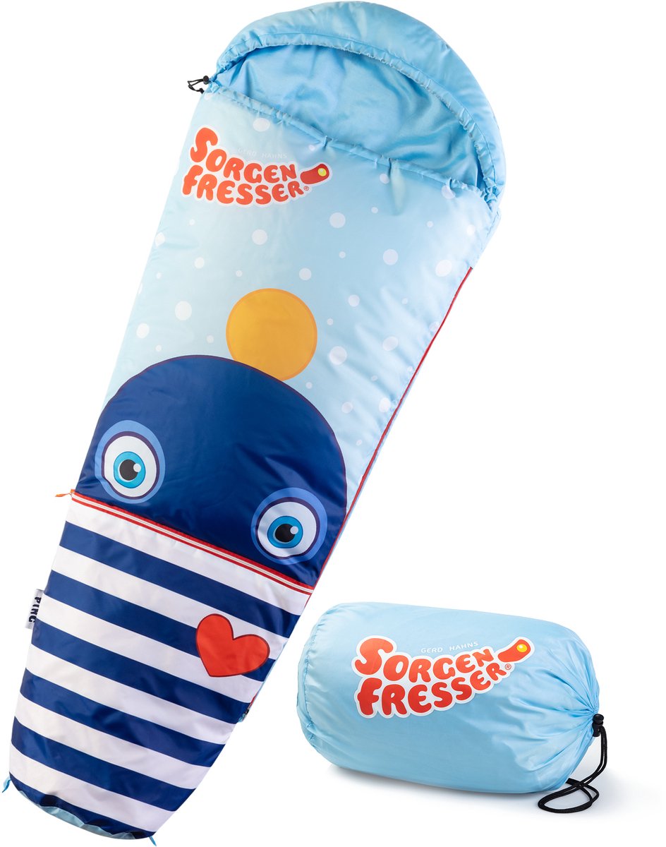 Skandika Zorgeneter Ping Kinderslaapzak - Mummieslaapzakken – Slaapzak kinderen - Polyester, luxe kwaliteit, comfortabele hoofdgedeelte, draagtas meegeleverd, tot -12°C - 170 x 70 cm - Outdoor kampeerslaapzak – Max. Lichaamslengte 140 cm - blauw