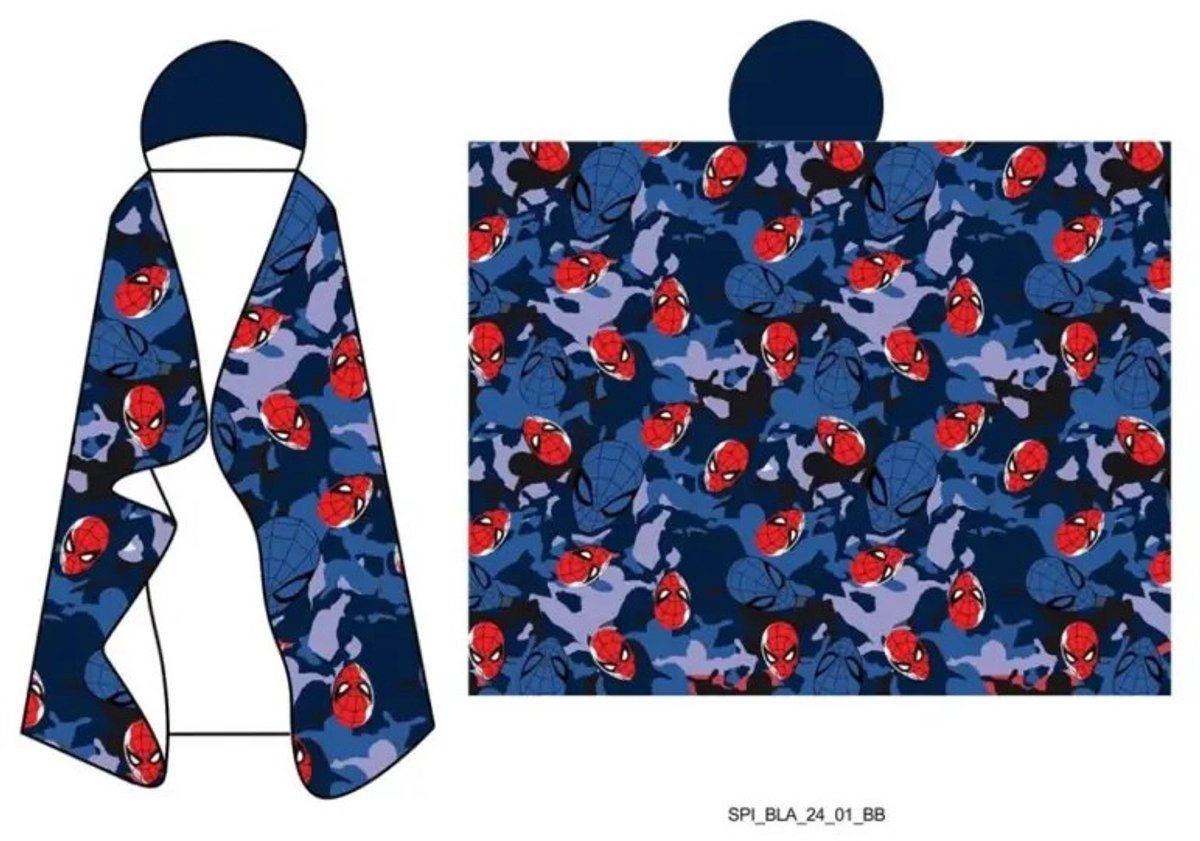 Spiderman fleece plaid met capuchon 120 x 150 cm - polyester