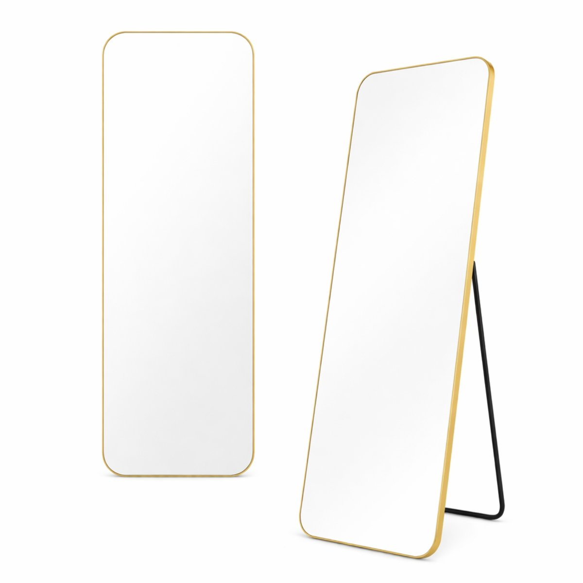 LUXALIVING Passpiegel Goud - Ovale Randen - Moderne Spiegel - Veiligheidsglas - Passpiegel 160x50cm - Staande spiegel met haken - Slaapkamerspiegel - Hangspiegel - Wandspiegel