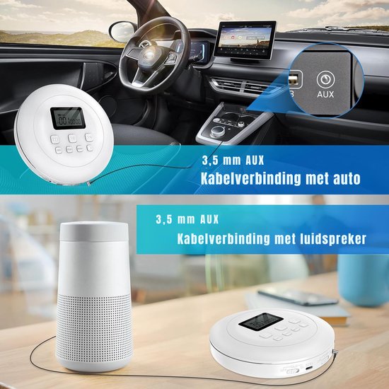 Discman - Draagbare cd-speler - Persoonlijke cd-speler - Wit - 22 cm x 18 cm x 5 cm — afbeelding 2