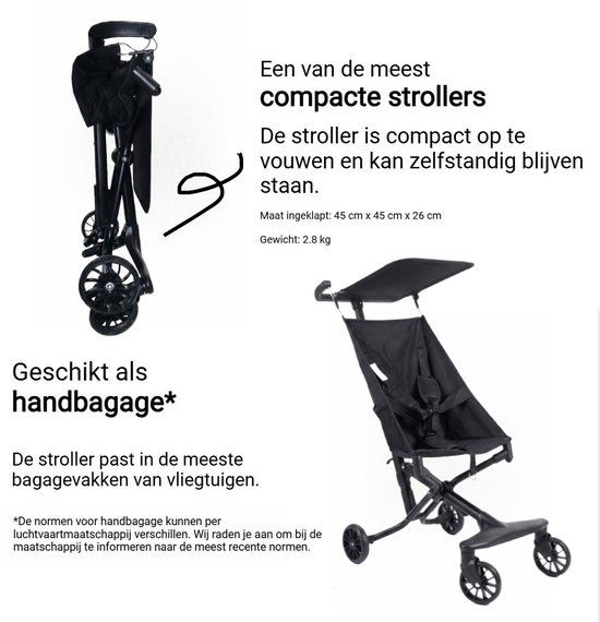 Lichtgewicht Buggy & Reisbuggy - Compact inklapbaar Kinderwagen - Opvouwbaar Wandelwagen - Tot 30kg Draagkracht - Stabiel 4-Wiel Design & Anti-Schok - Ideaal voor Camping & Auto - Oersterk Aluminium Frame - Eenhands Inklapbaar - Zwart van Merkloos — afbeelding 4