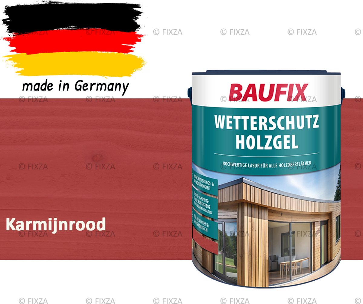 BAUFIX Buitenbeits – Karmijnrood – Zijdeglans – 5 Liter – Voor Schutting, Tuinhuis & Blokhut – UV- & Weerbestendig