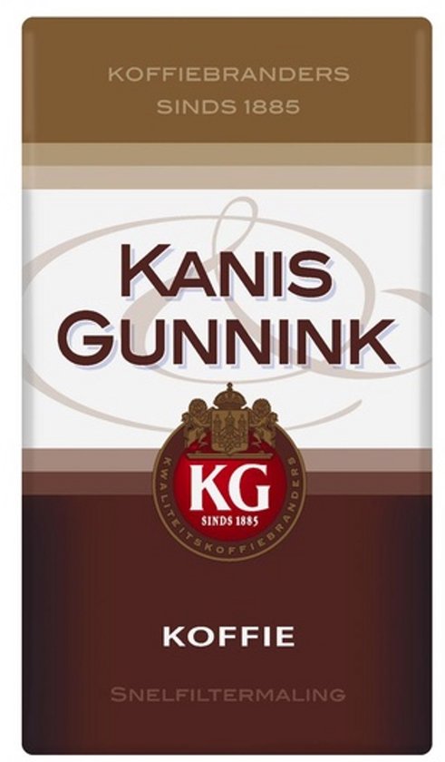 Verpakking van Kanis & Gunnink snelfilterkoffie met "KANIS GUNNINK" en "KOFFIE" logo.