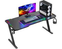 Unidesk Game Bureau met LED verlichting - 140x60x73 CM - Gaming Desk- Computer Tafel - Gaming Bureau - Inclusief Muismat- Zwart